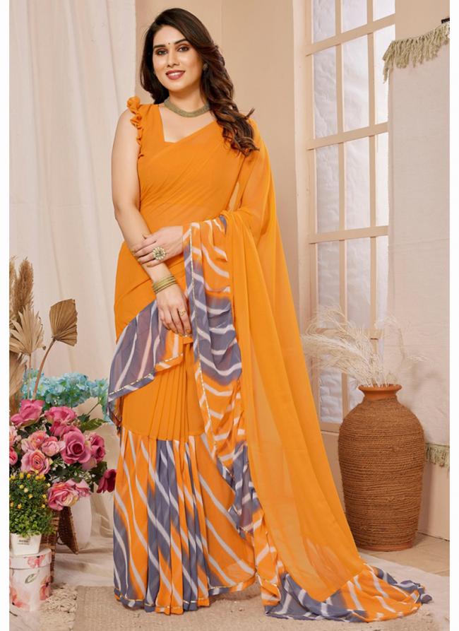 Georgette Orange  Stone Work Saree